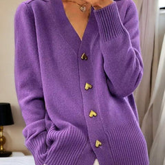 Gold Heart Button Cardigan - Purple