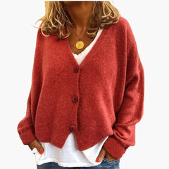 V-Neck Button Cardigan - Orange