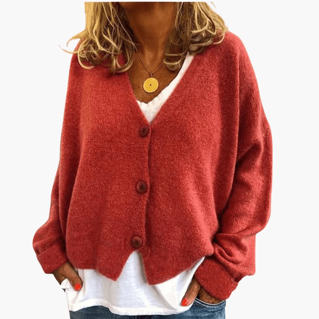 V-Neck Button Cardigan - Orange