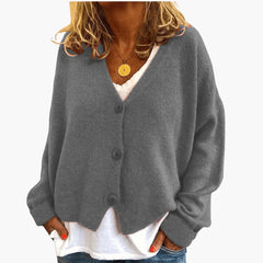 V-Neck Button Cardigan - Grey