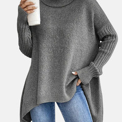 Asymmetric Turtleneck Sweater - Gray