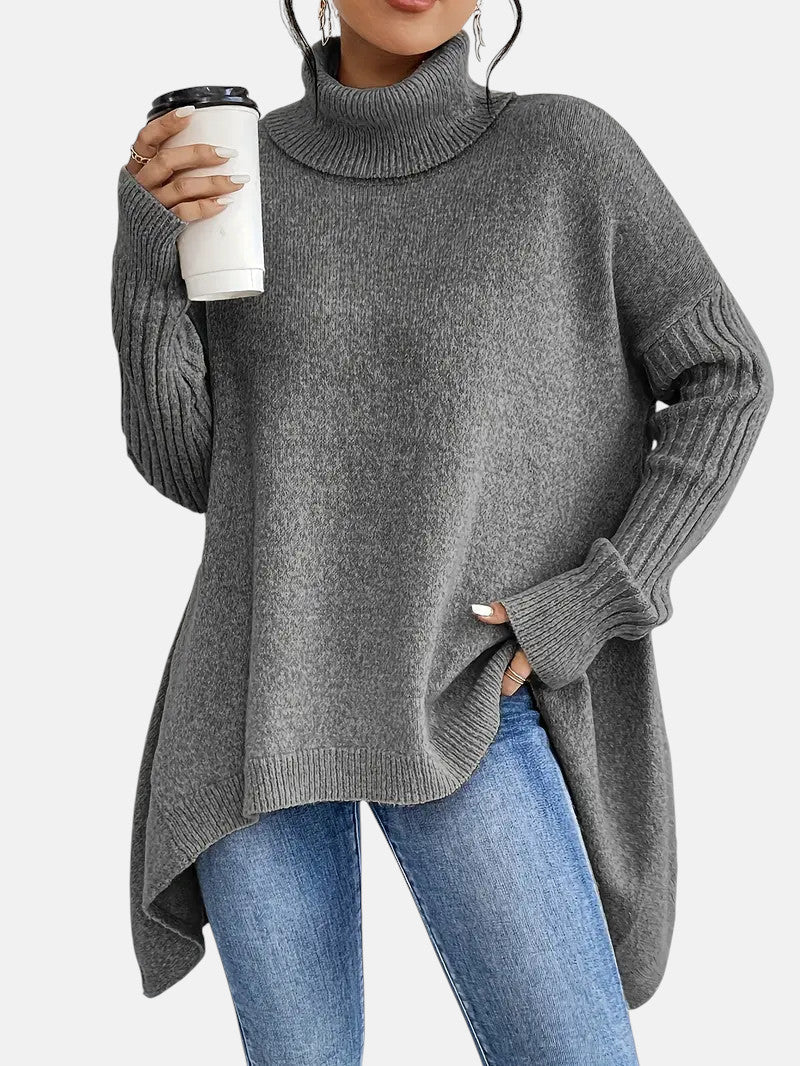 Asymmetric Turtleneck Sweater - Gray