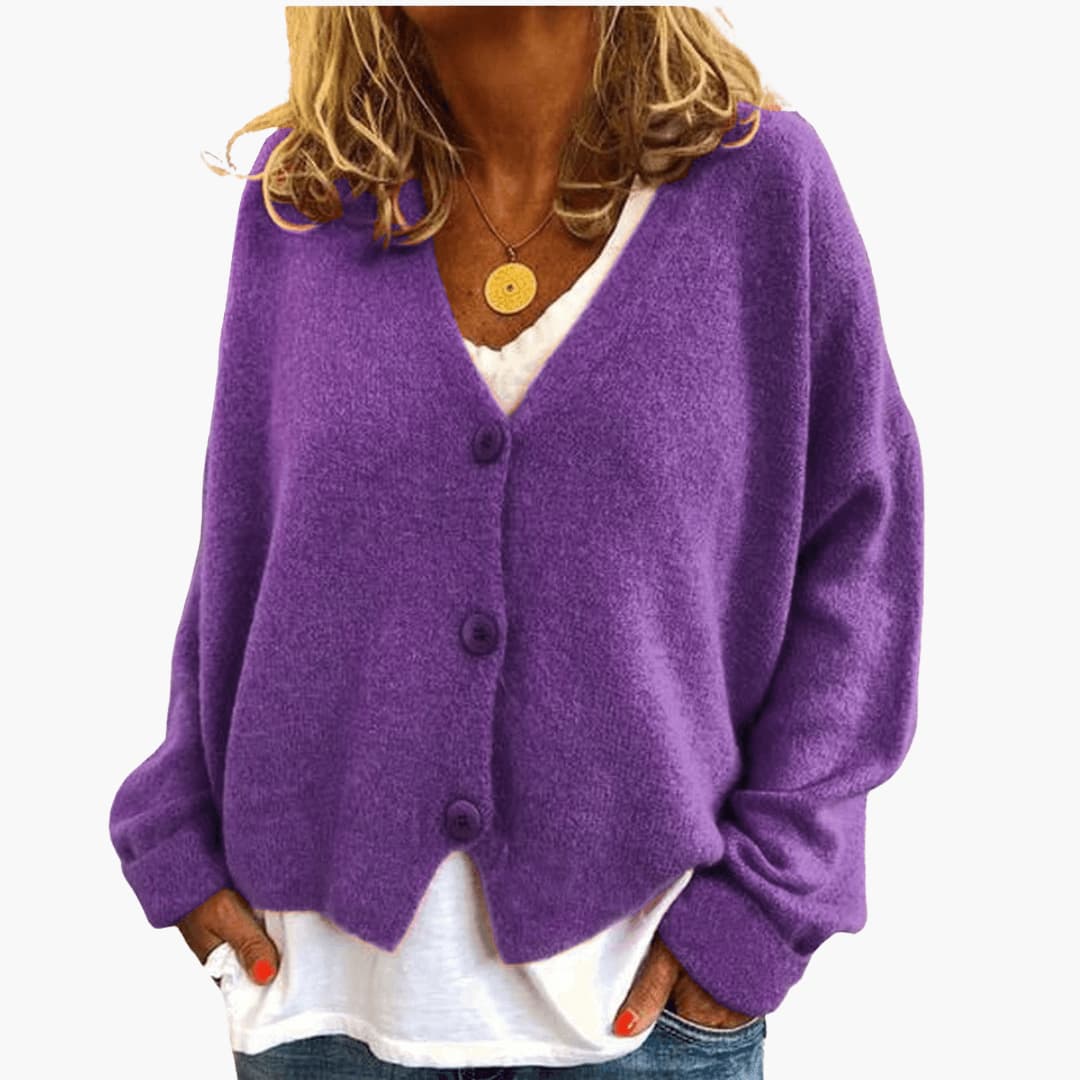 V-Neck Button Cardigan - Purple