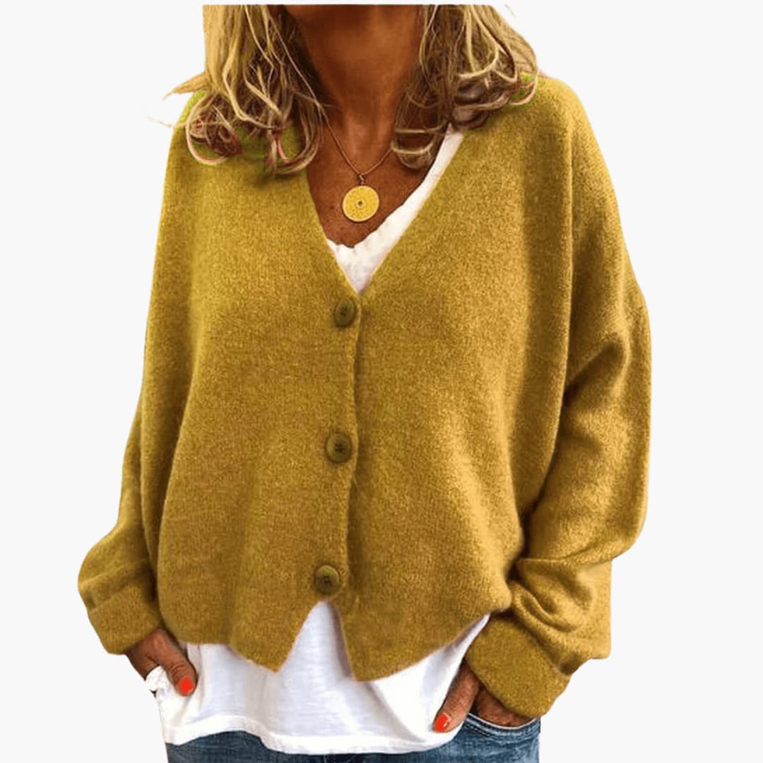 V-Neck Button Cardigan - Yellow