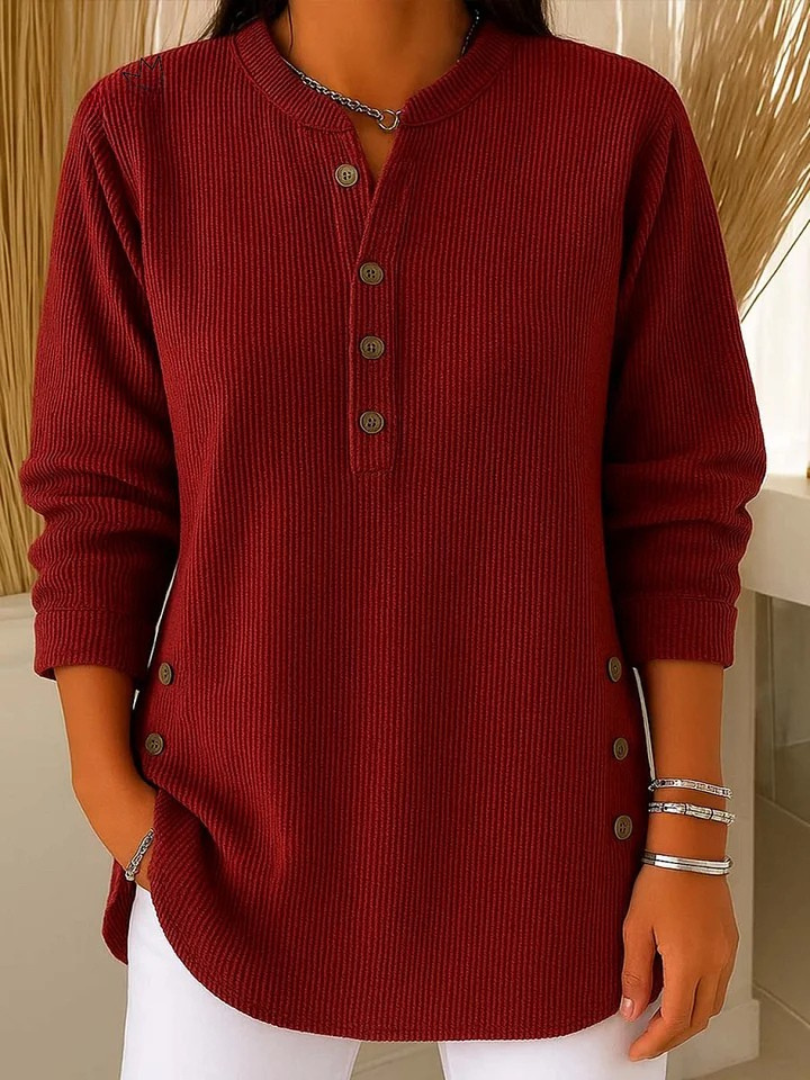 Henley Ribbed Tunic - Burgundy