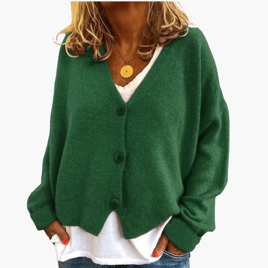 V-Neck Button Cardigan - Dark Green