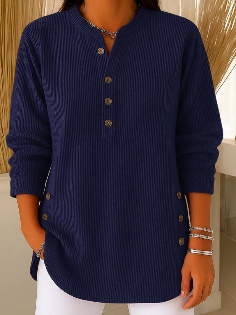 Henley Ribbed Tunic - Navy Blue