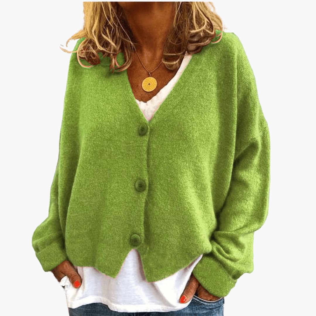 V-Neck Button Cardigan - Apple Green