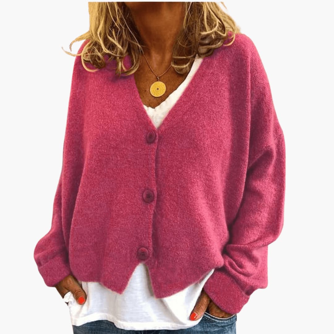 V-Neck Button Cardigan - Pink