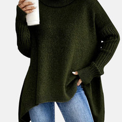 Asymmetric Turtleneck Sweater - Dark Green