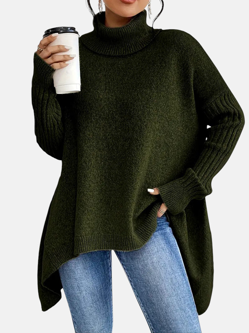 Asymmetric Turtleneck Sweater - Dark Green
