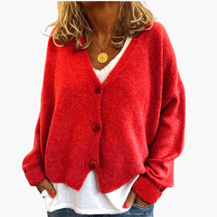 V-Neck Button Cardigan - Red