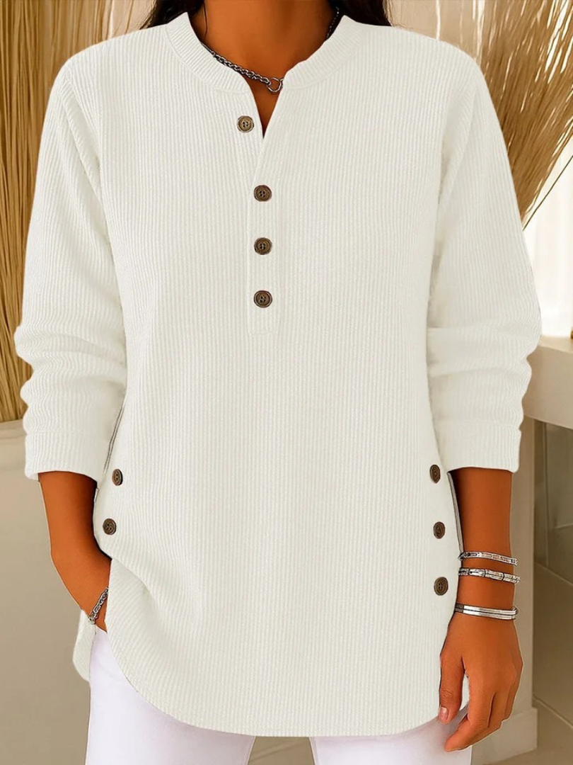 Henley Ribbed Tunic - White