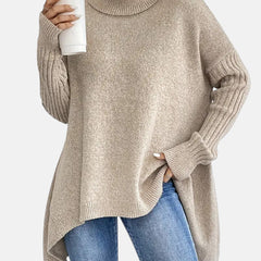 Asymmetric Turtleneck Sweater - Apricot