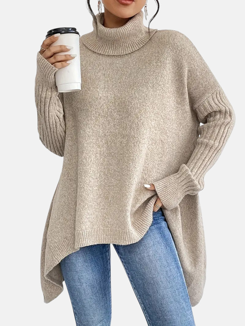 Asymmetric Turtleneck Sweater - Apricot