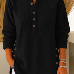 Henley Ribbed Tunic - Black