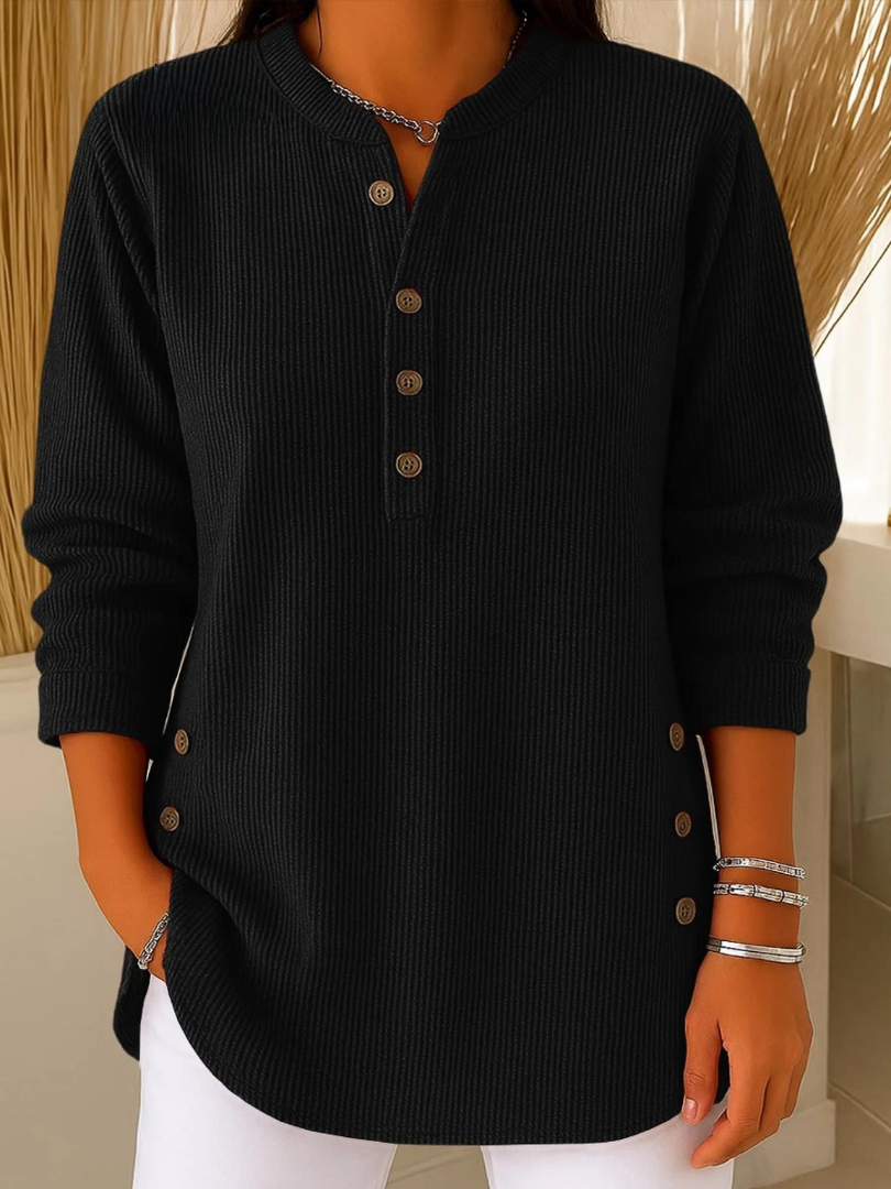 Henley Ribbed Tunic - Black