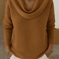 Waffle Knit Cowl Neck Sweater - Brown