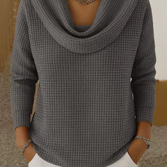 Waffle Knit Cowl Neck Sweater - Grey