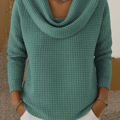 Waffle Knit Cowl Neck Sweater - Green