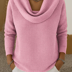Waffle Knit Cowl Neck Sweater - Pink