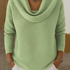 Waffle Knit Cowl Neck Sweater - Light Green