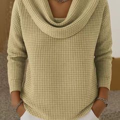Waffle Knit Cowl Neck Sweater - Apricot