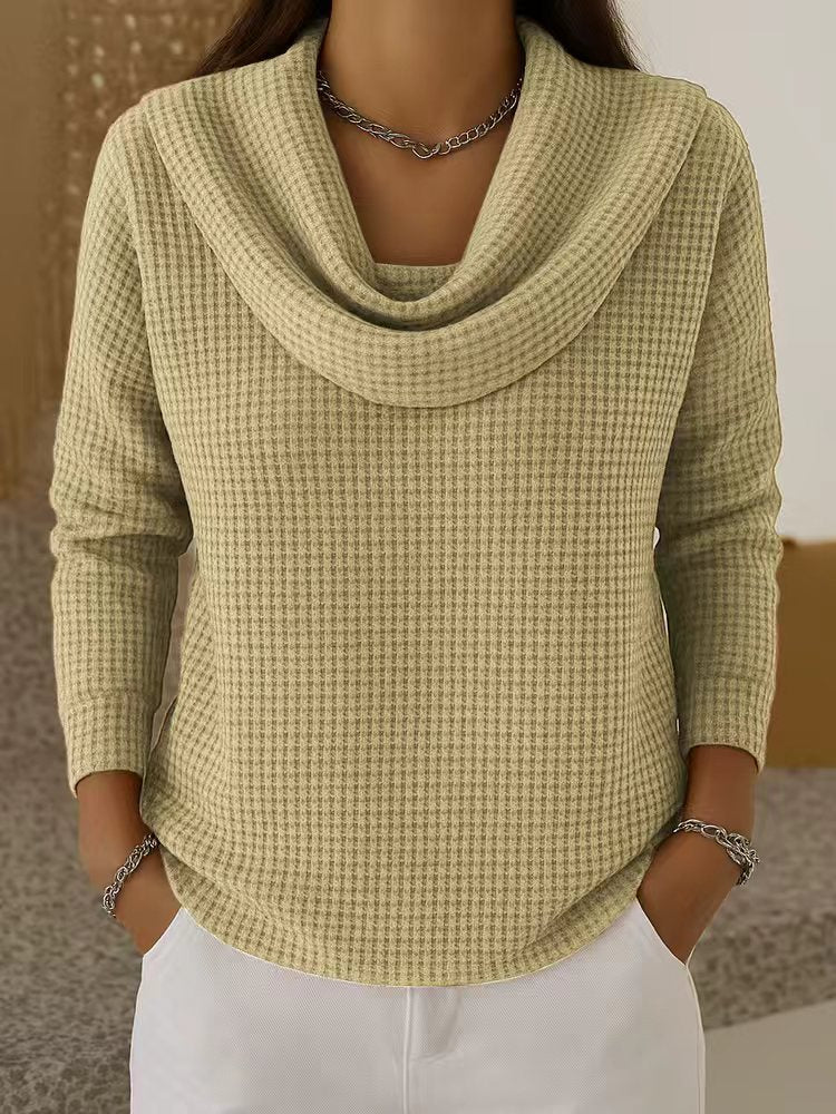 Waffle Knit Cowl Neck Sweater - Apricot