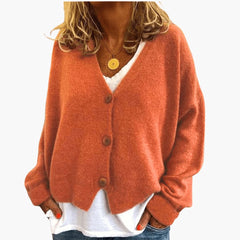 V-Neck Button Cardigan - Light Orange