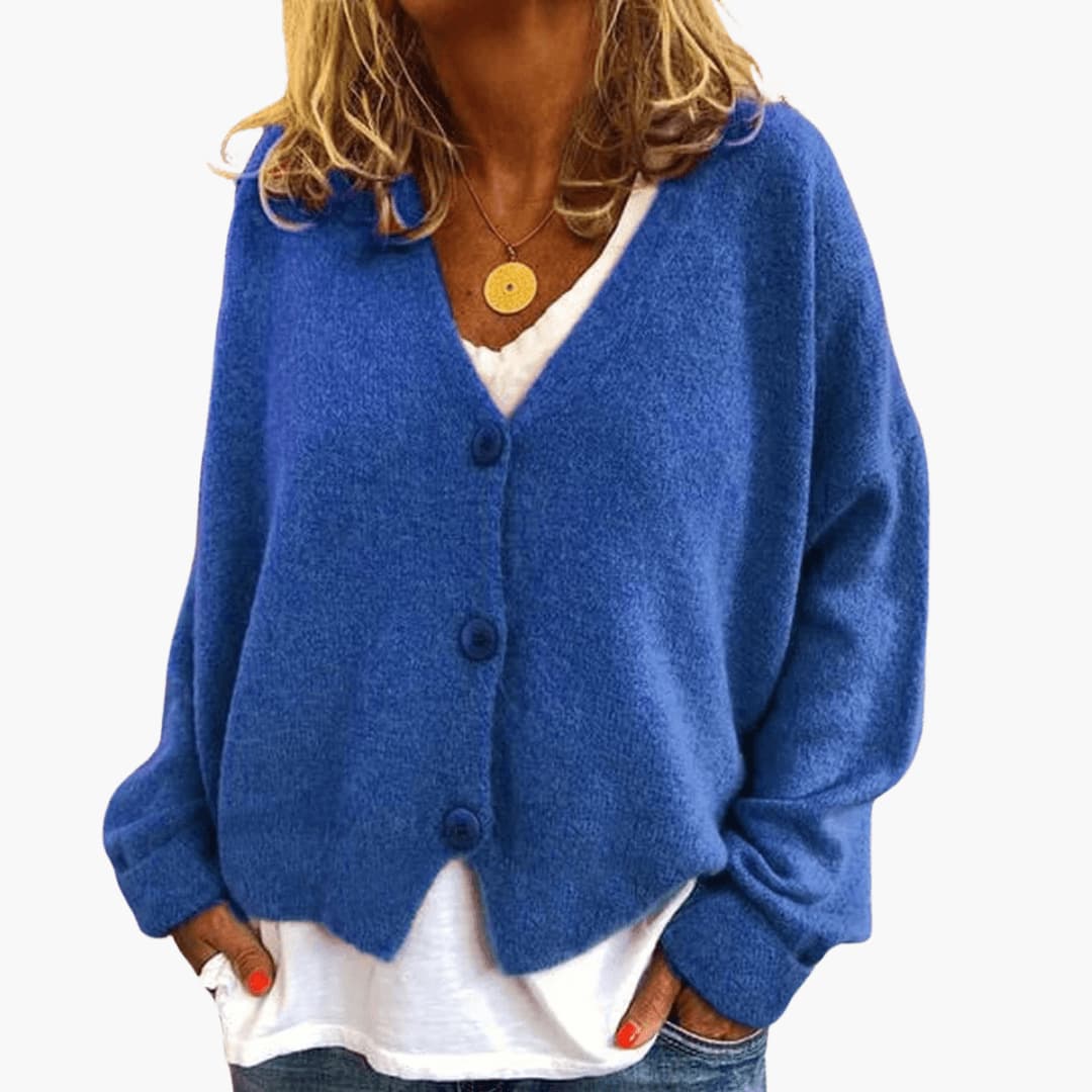 V-Neck Button Cardigan - Blue
