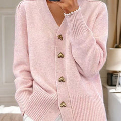 Gold Heart Button Cardigan - Pink