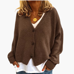 V-Neck Button Cardigan - Brown
