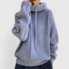 Oversized Hooded Knit Sweater - Blue