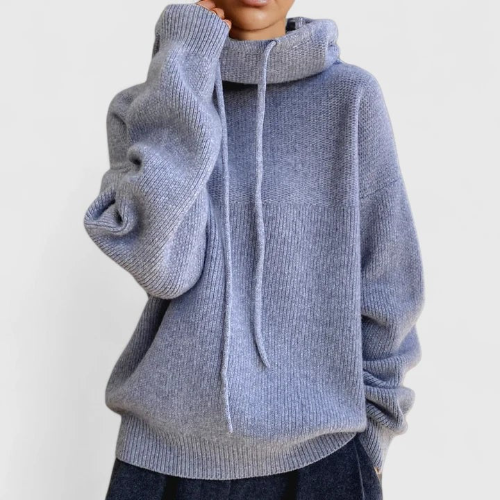 Oversized Hooded Knit Sweater - Blue