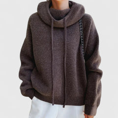 Oversized Hooded Knit Sweater - Brown