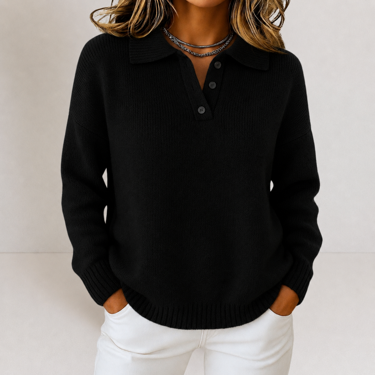 Polo Collar Button Knit Sweater