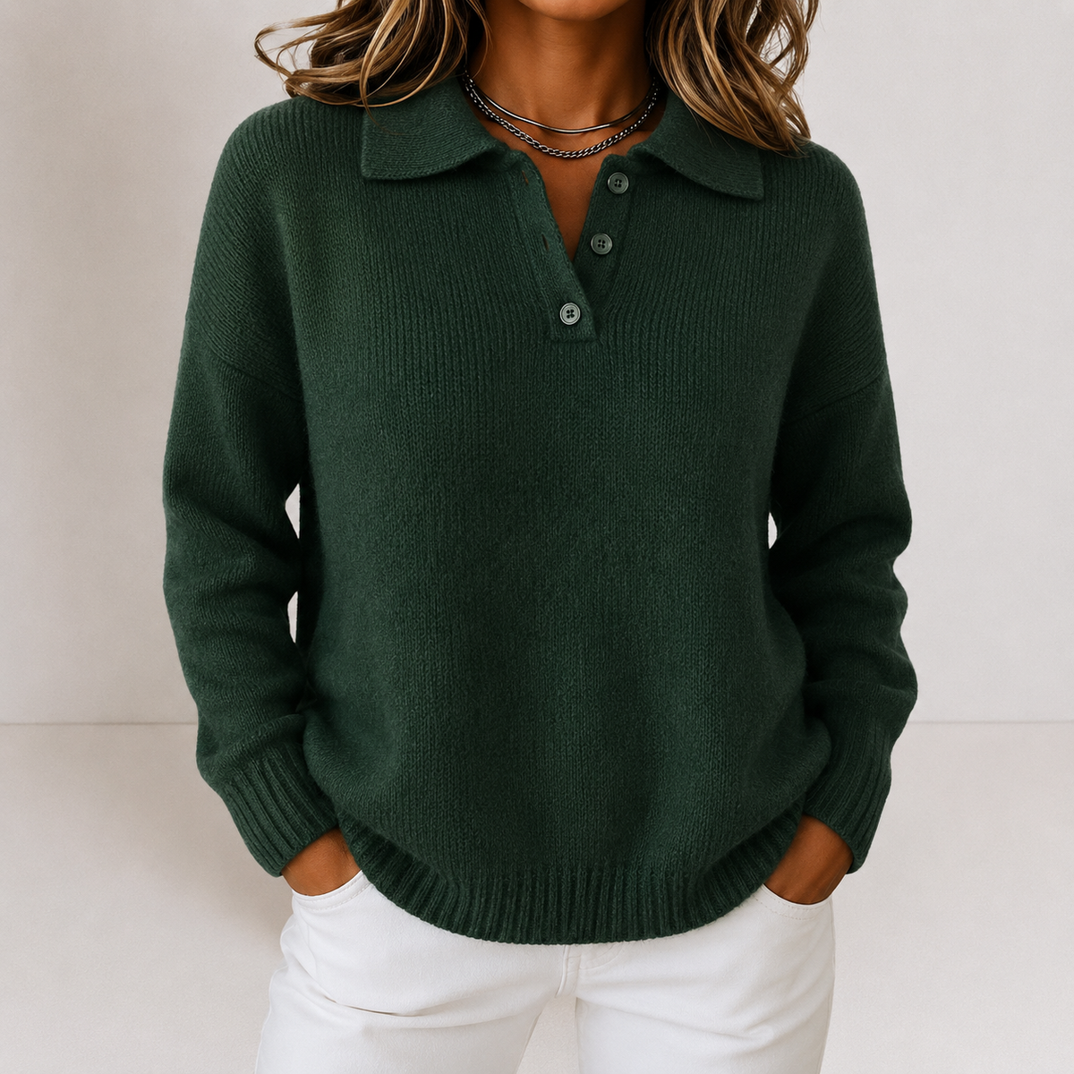 Polo Collar Button Knit Sweater