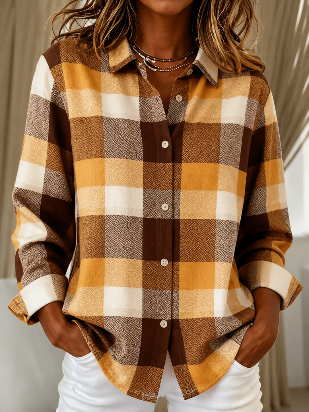 Check Shirt Collar Cardigan