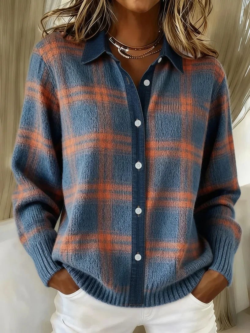 Check Shirt Collar Cardigan