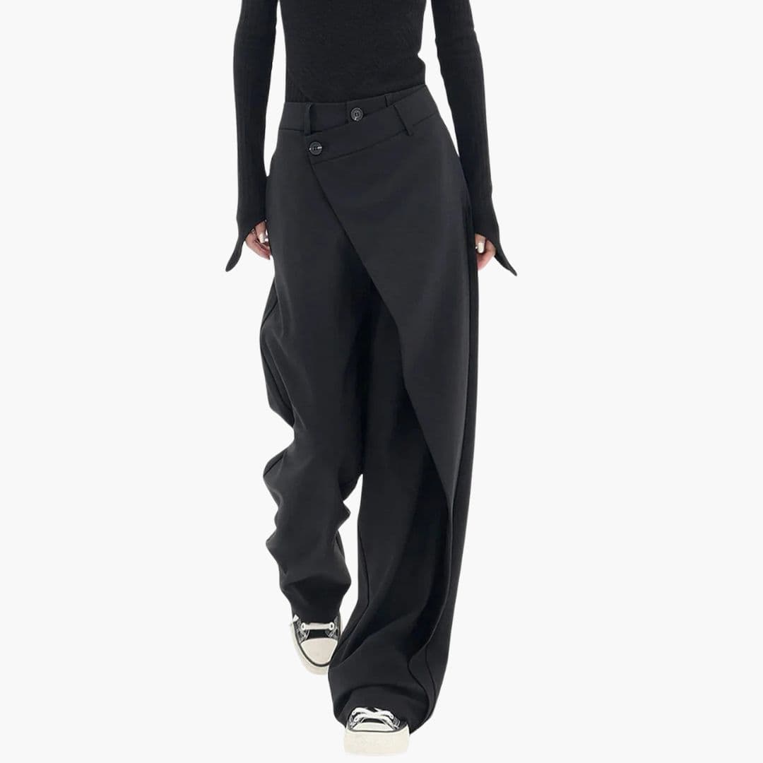 Chic Wide Leg Pants with Asymmetric Wrap Waistband