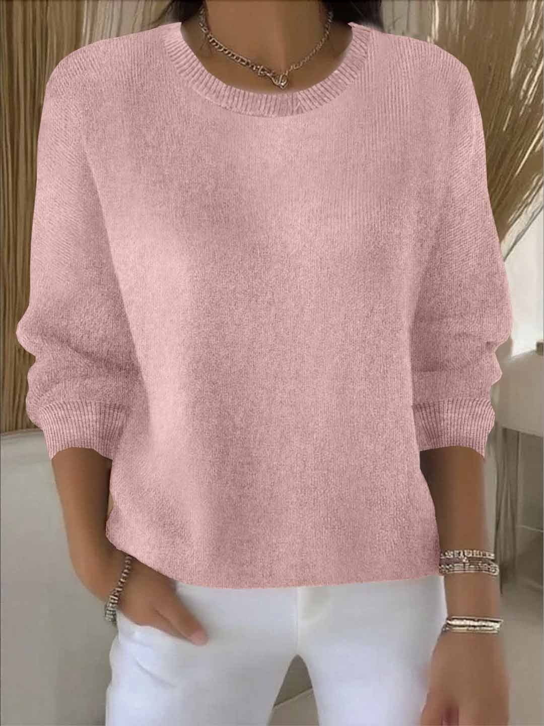 Wide Sleeve Round Neck Sweater - Pink