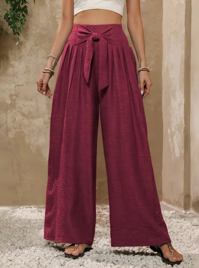 High Waist Wide Leg Pants with Tie Waist