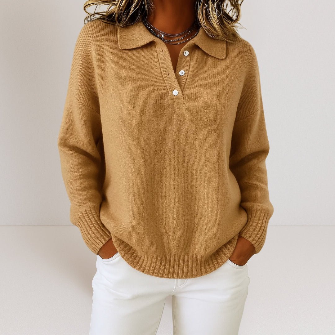 Polo Collar Button Knit Sweater - Brown