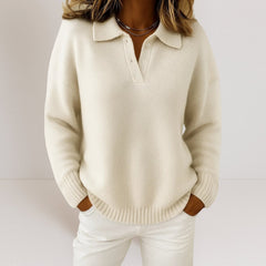 Polo Collar Button Knit Sweater - White