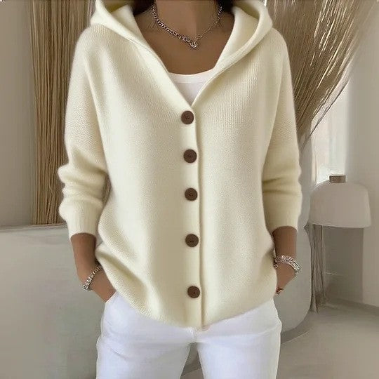 Hooded Knit Cardigan - Beige