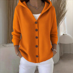 Hooded Knit Cardigan - Orange