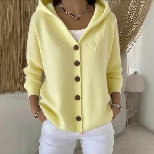 Hooded Knit Cardigan - Yellow