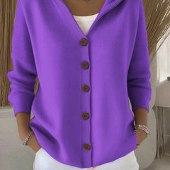 Hooded Knit Cardigan - Purple