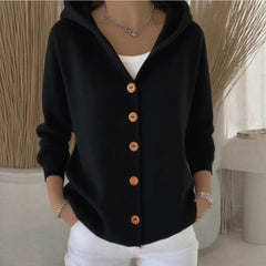 Hooded Knit Cardigan - Black