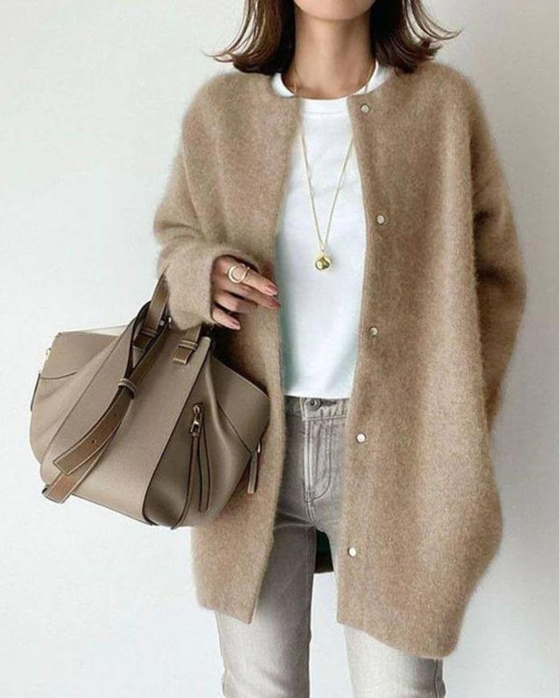 Oversized Snap Button Cardigan
